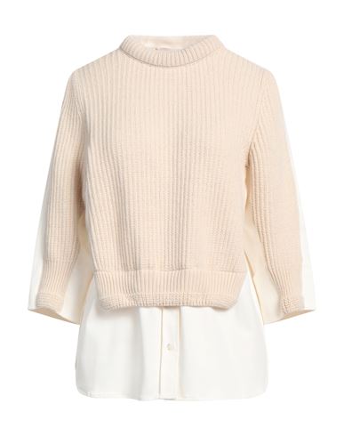 Shop Semicouture Woman Sweater Cream Size Xl Wool, Polyamide, Cotton, Lyocell, Elastane In White