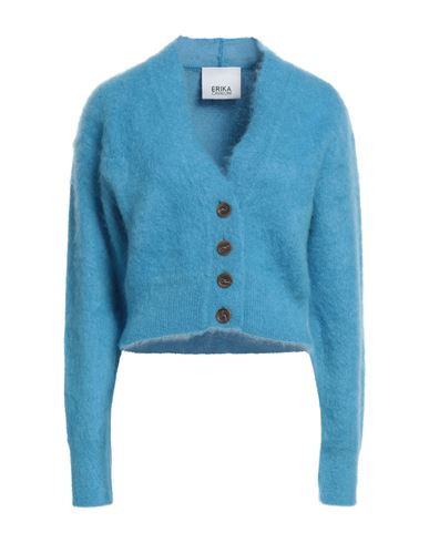 Shop Erika Cavallini Woman Cardigan Azure Size L Wool, Polyamide, Mohair Wool In Blue