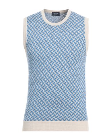 Shop Drumohr Man Sweater Azure Size 44 Cotton, Linen In Blue