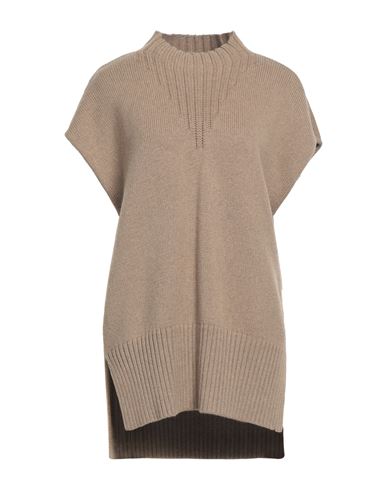 Shop Cesar Casier Woman Turtleneck Khaki Size M Merino Wool In Beige