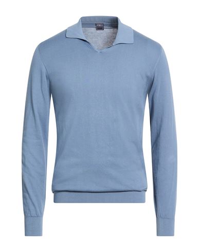 Fedeli Man Sweater Slate Blue Size 40 Cotton In Blue