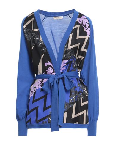 Pucci Woman Cardigan Bright Blue Size S Silk, Virgin Wool