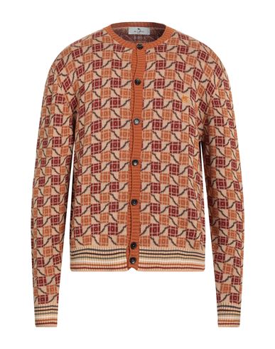 Shop Etro Man Cardigan Rust Size L Cotton, Wool In Red