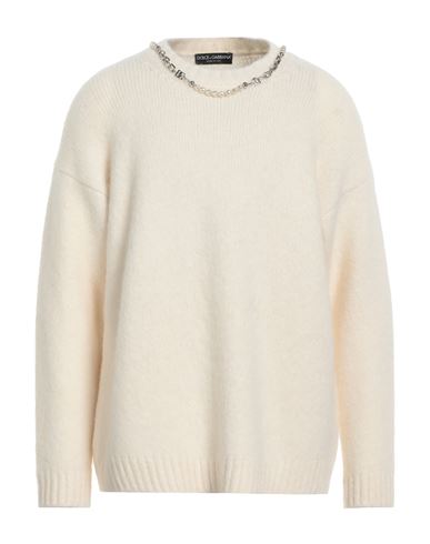 Dolce & Gabbana Man Sweater Ivory Size Xl Alpaca Wool, Polyamide, Wool, Elastane, Brass In White