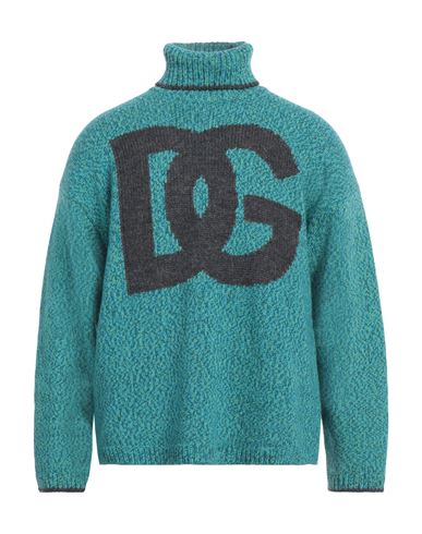 Shop Dolce & Gabbana Man Turtleneck Turquoise Size L Wool, Polyamide In Blue