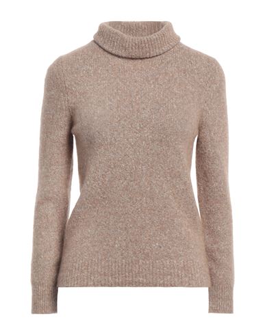 Kangra Woman Turtleneck Sand Size 12 Alpaca Wool, Cotton, Polyamide, Wool, Elastane In Brown