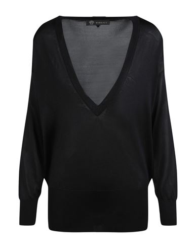 Shop Versace V-neck Silk Sweater Woman Sweater Black Size 12 Silk