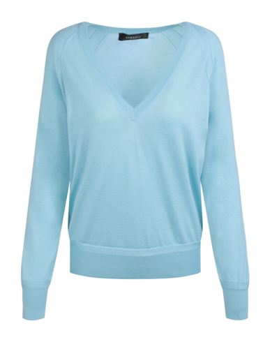 Shop Versace Lightweight Knit Sweater Woman Sweater Blue Size 12 Virgin Wool, Cashmere, Silk