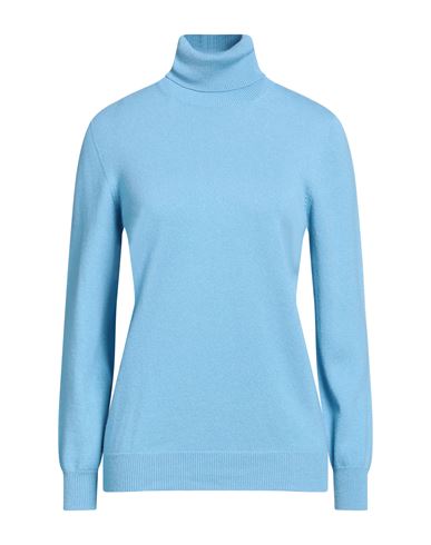 Kangra Woman Turtleneck Azure Size 6 Wool, Silk, Cashmere In Blue