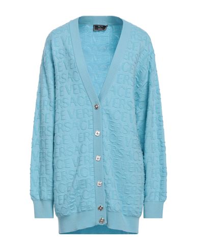 VERSACE VERSACE WOMAN CARDIGAN SKY BLUE SIZE 6 VIRGIN WOOL 