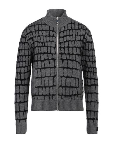 Versace Man Cardigan Lead Size 40 Virgin Wool, Viscose, Polyamide, Calfskin In Gray