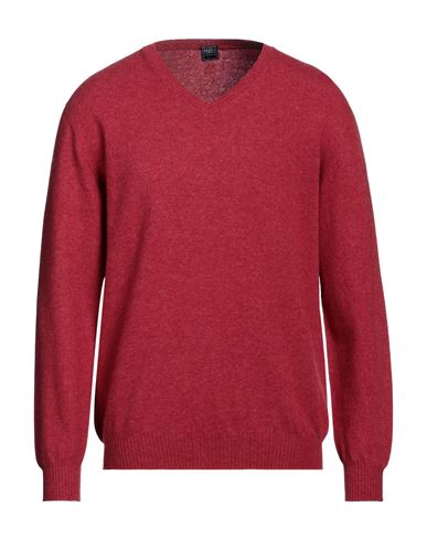Fedeli Man Sweater Brick Red Size 48 Wool In Burgundy