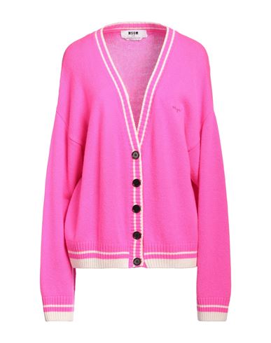 Msgm Woman Cardigan Fuchsia Size L Wool, Cashmere In Pink