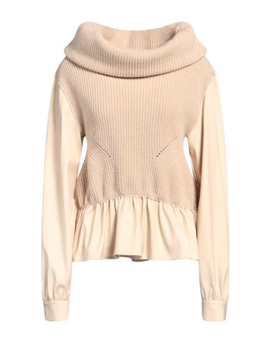 Semicouture Woman Turtleneck Sand Size L Wool, Polyamide, Virgin Wool, Polyester, Viscose In Neutral