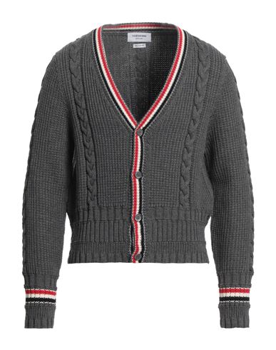 Thom Browne Man Cardigan Lead Size 4 Wool In Gray