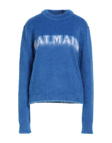 Shop Balmain Woman Sweater Blue Size 10 Mohair Wool, Polyamide, Virgin Wool, Wool