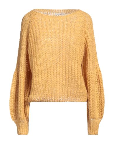 Shop Le Streghe Woman Sweater Mustard Size Onesize Acrylic, Polyamide, Mohair Wool In Yellow