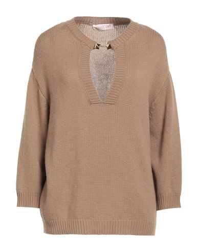 Shop Valentino Garavani Woman Sweater Camel Size M Cashmere In Beige