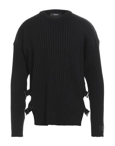 VERSACE VERSACE MAN SWEATER BLACK SIZE 40 WOOL, CALFSKIN, LAMBSKIN 