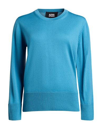 Alpha Studio Woman Sweater Azure Size 6 Merino Wool In Blue