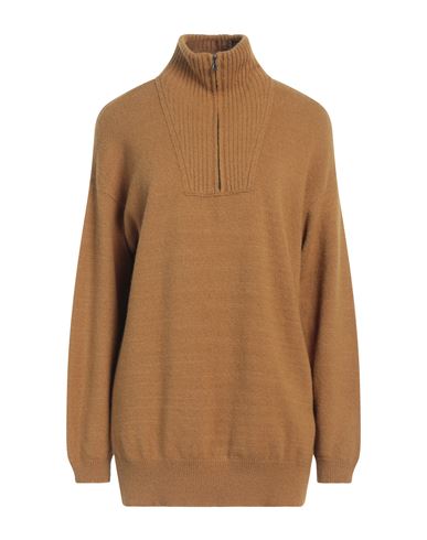 Alpha Studio Woman Turtleneck Mustard Size 6 Alpaca Wool, Polyamide, Cotton, Modal, Elastane In Brown