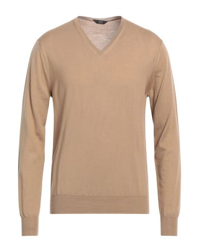 Hōsio Man Sweater Camel Size 44 Wool In Brown