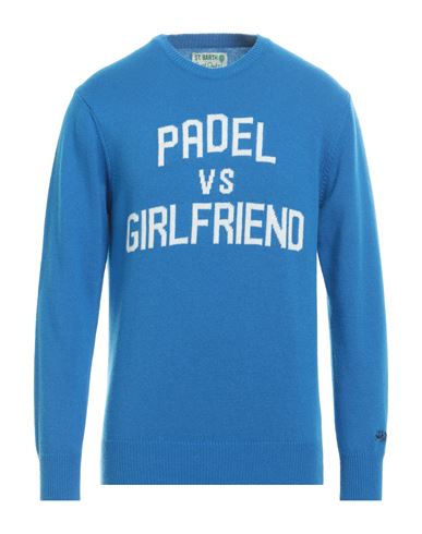 Mc2 Saint Barth Man Sweater Azure Size M Wool, Viscose, Cashmere, Polyamide In Blue