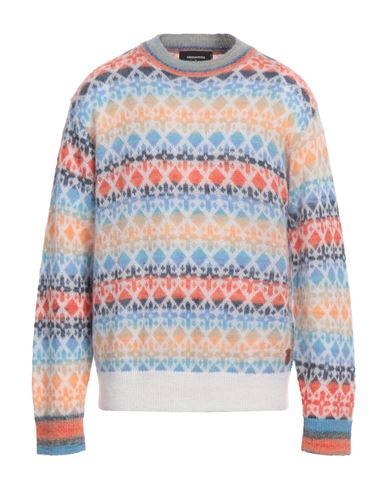 Dsquared2 Man Sweater Azure Size Xl Mohair Wool, Polyamide, Alpaca Wool, Wool, Cow Leather In Multi