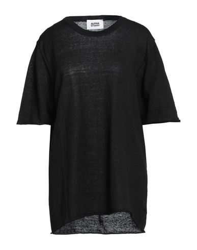 Alpha Studio Woman Sweater Black Size 10 Linen, Cotton