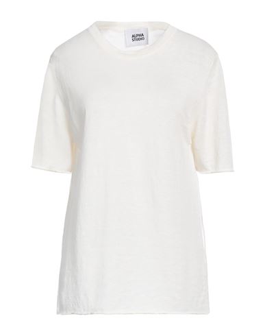 Shop Alpha Studio Woman Sweater Cream Size 6 Linen, Cotton In White