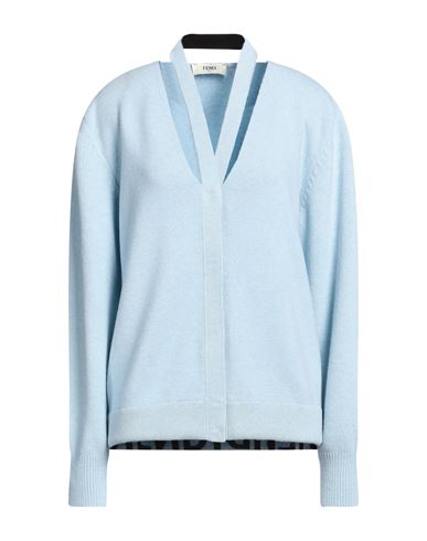 Shop Fendi Woman Cardigan Sky Blue Size 6 Wool, Cashmere, Polyamide, Elastane