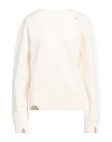 Mm6 Maison Margiela Woman Sweater Ivory Size L Virgin Wool In White