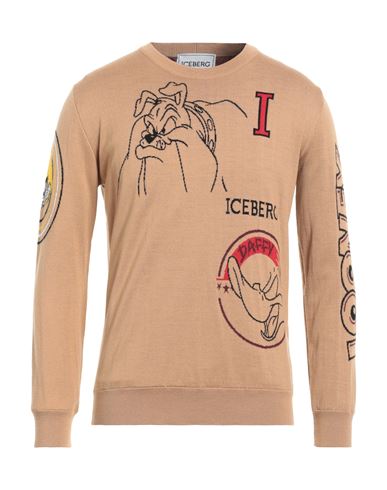 Shop Iceberg Man Sweater Camel Size L Virgin Wool, Cotton In Beige