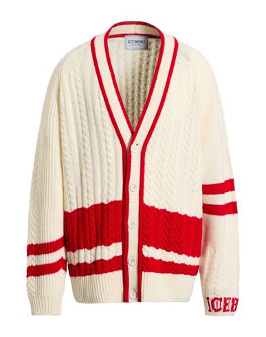 Iceberg Man Cardigan Cream Size Xl Wool, Polyamide In White