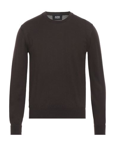 Shop Alpha Studio Man Sweater Dark Brown Size 40 Merino Wool
