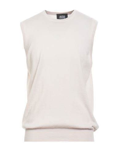 Alpha Studio Man Sweater Beige Size 42 Merino Wool In White