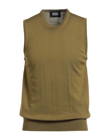 Alpha Studio Man Sweater Military Green Size 42 Merino Wool