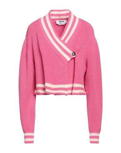 Shop Msgm Woman Cardigan Fuchsia Size S Merino Wool In Pink