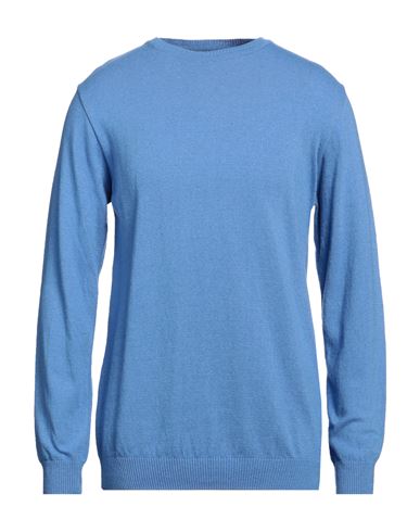 OFFICINE DEL CASHMERE OFFICINE DEL CASHMERE MAN SWEATER AZURE SIZE M VISCOSE, WOOL, POLYAMIDE, CASHMERE 