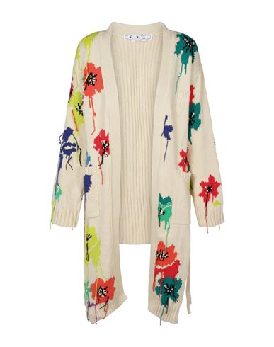 Off-white Floral Knitted Cardigan Woman Cardigan Multicolored Size 8 Cotton, Polyamide In Neutral