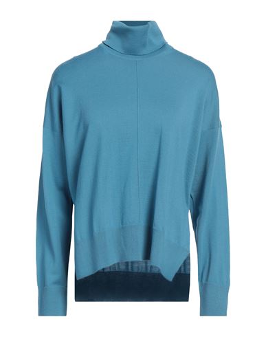 Alpha Studio Woman Turtleneck Slate Blue Size 6 Merino Wool In Blue