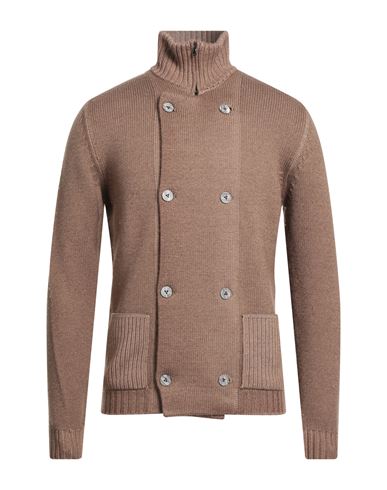 H953 Man Cardigan Camel Size 38 Merino Wool In Nude