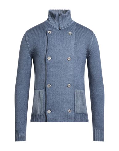 H953 Man Cardigan Blue Size 36 Merino Wool In Blue
