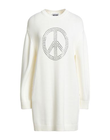 Moschino Jeans Woman Mini Dress White Size M Acrylic, Virgin Wool