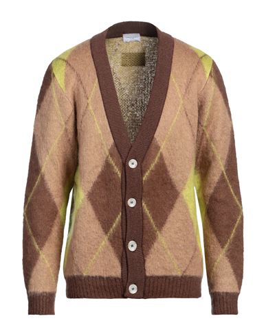 Family First Milano Man Cardigan Camel Size L Mohair Wool, Polyamide, Acrylic In Brown