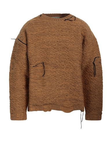 Paura Man Sweater Camel Size L Wool In Brown