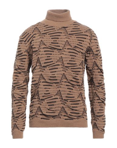 Daniele Alessandrini Man Turtleneck Camel Size 42 Wool, Polyamide In Brown