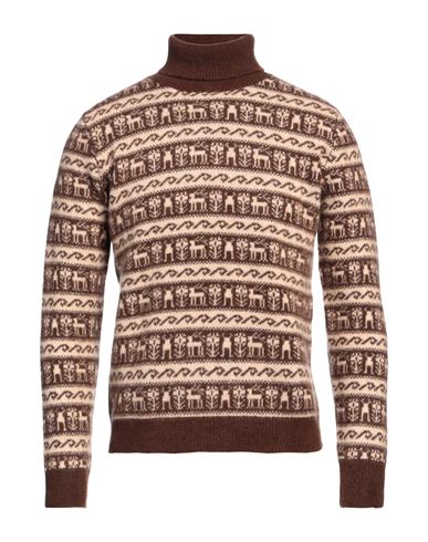 Roberto Collina Man Turtleneck Chocolate Brown Size 38 Cashmere, Silk, Polyester