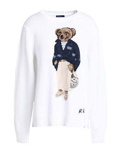 Polo Ralph Lauren Polo Bear Cotton-blend Sweater Woman Sweater White Size M Cotton