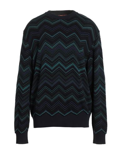 Missoni Zigzag Stripe Cotton Blend Crewneck Sweater In Blue